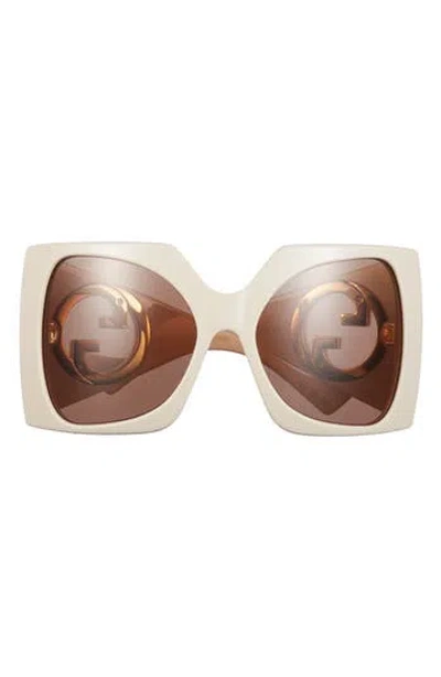 Gucci 64mm Wrap Sunglasses In Ivory White Brown