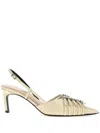 Gucci Pointed Toe Strappy Mid Heel Pumps With Buckle In Neutrals