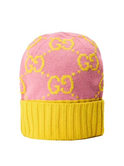 Gucci 6761103g2065975 Gg Monogram Wool Beanie In Pink