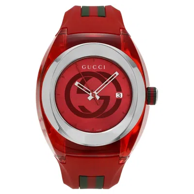Pre-owned Gucci $680 Msrp |  Sync Xxl Men's Red Rubber Band Watch - Ya137103