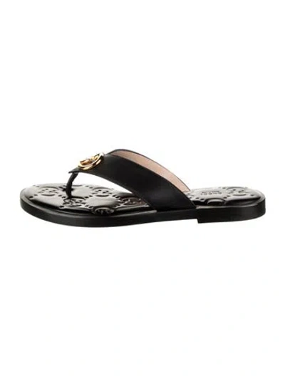 Pre-owned Gucci 695207 Leather Flip Flops W/ Tags In Black