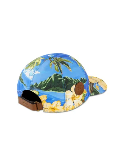 Gucci 7006004hapr8464 Hawaiian Print Logo Patch Baseball Cap In Blue