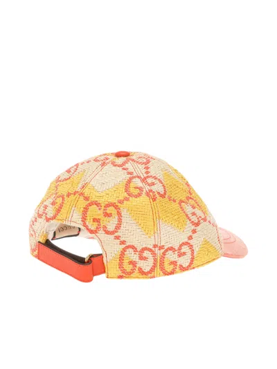 Gucci 7051653hakx8475 Raffia-effect Gg Monogram Baseball Cap In Pink