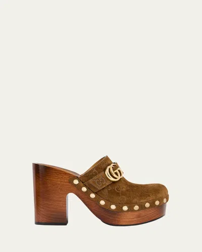 GUCCI 70MM DOUBLE G SUEDE PLATFORM CLOGS