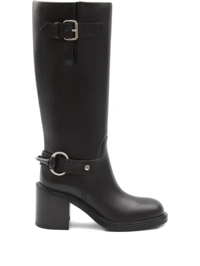 Gucci 70mm Buckle Leather Boots In Black