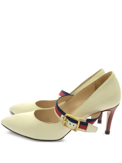 Pre-owned Gucci 70mm Leather Pumps In Neutral
