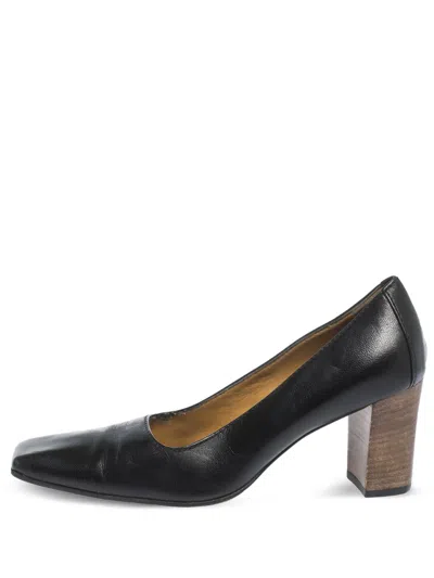 Pre-owned Gucci 70mm Square-toe Block-heel Pumps In Black