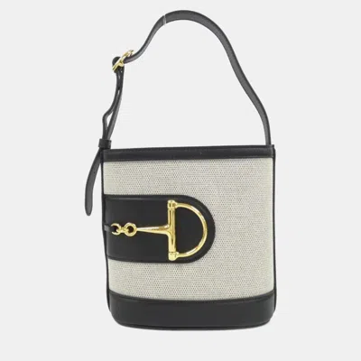 Pre-owned Gucci 73 Small Natural Black Canvas Leather Bucket Bag