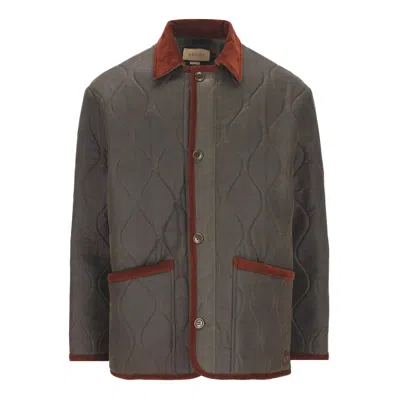 Pre-owned Gucci 731359 Wool Cotton Quilted Field Jacket Corduroy Trim Equestrian 54 Xl-2xl In Green