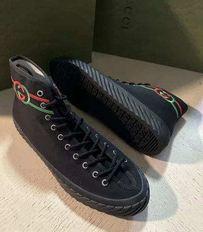 Pre-owned Gucci $750  Men Canvas High-top Sneakers Black 9 Us/8.5 Uk 703033