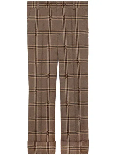 Gucci Horsebit Checked Flared Trousers In Brown