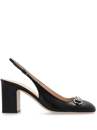 Gucci Horsebit Leather Slingback Pumps In Black