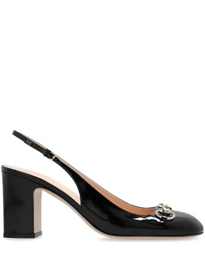 Gucci 75mm Horsebit Slingback Pumps In Black