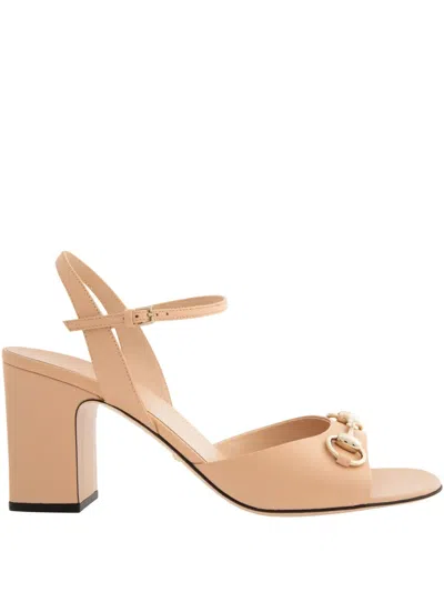 Gucci Lady Horsebit Leather Sandals In Neutral