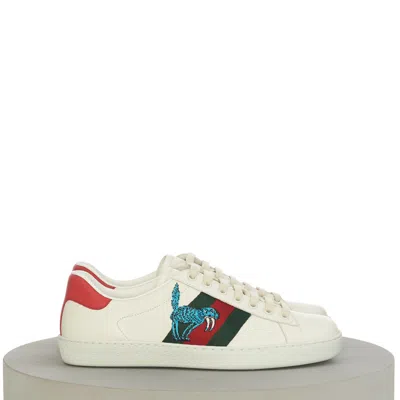 Pre-owned Gucci 770$ Men's White Leather Freya Hartas Ace Low Top Sneakers