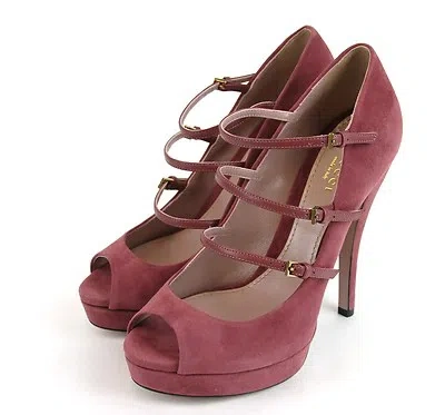 Pre-owned Gucci $795 Authentic  Suede High Heel Platform Pump, 309983 6414 In Tibet Red