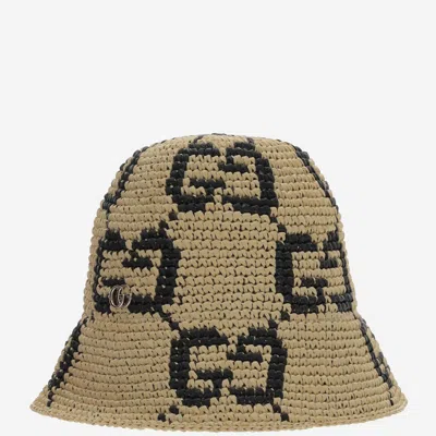 Gucci 795001 Gg Jacquard Raffia Bucket Hat In Brown