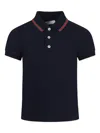 Gucci Blue Polo Shirt For Boy With Web Detail In Blue