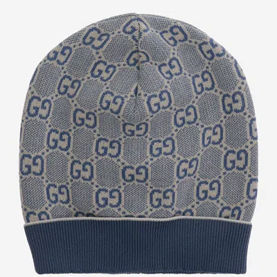 Gucci 805840 Gg Jacquard Cotton Beanie In Navy