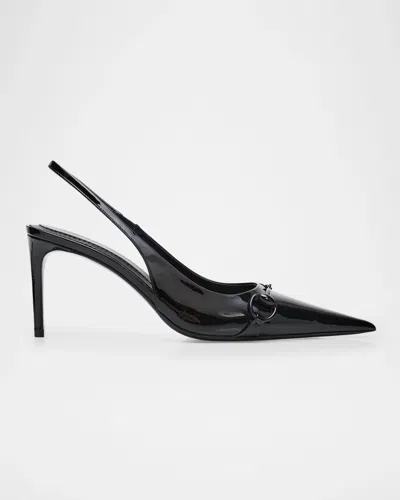 Gucci 80mm Donna Patent Leather Slingback Pumps In Black