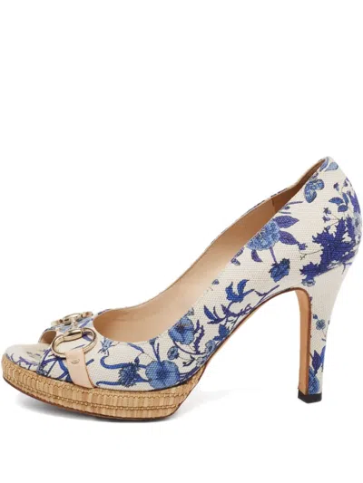 Pre-owned Gucci 80mm Floral-print Platform Pumps