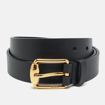 Pre-owned Gucci 85 Cm Buckle Belt Black Leather