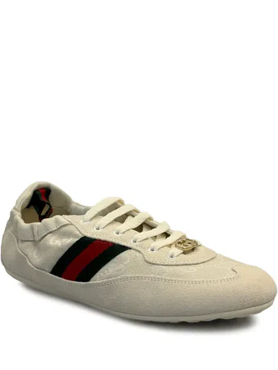 Gucci Cream Calf Leather Bos Taurus Low Top Sneakers In Neutral