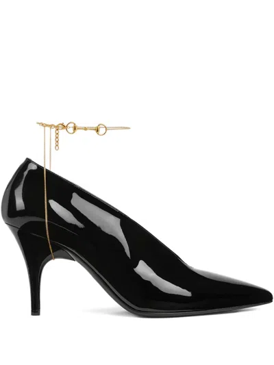 Gucci Musa Vernic Patent Leather Anklet Pumps In Animal Print