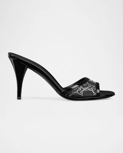 Gucci 85mm Erin Gg Monogram Canvas Mules In Black