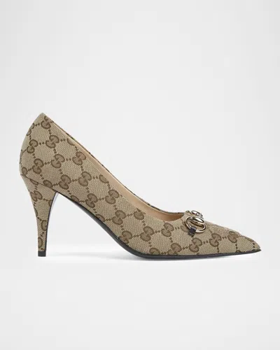 Gucci 85mm Erin Gg Monogram Canvas Pumps In Brown
