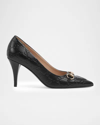 Gucci Calf Leather Bos Taurus Mid Heel Pumps In Animal Print