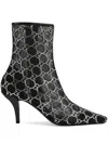 Gucci Gg Crystals-embellished Pointed-toe Ankle Boots In Black