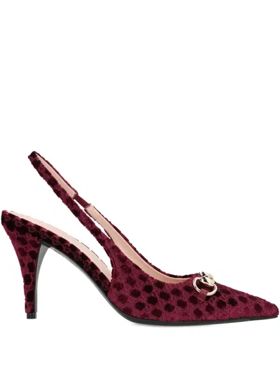 Gucci 85mm Gg Velvet Slingback Pumps In Red