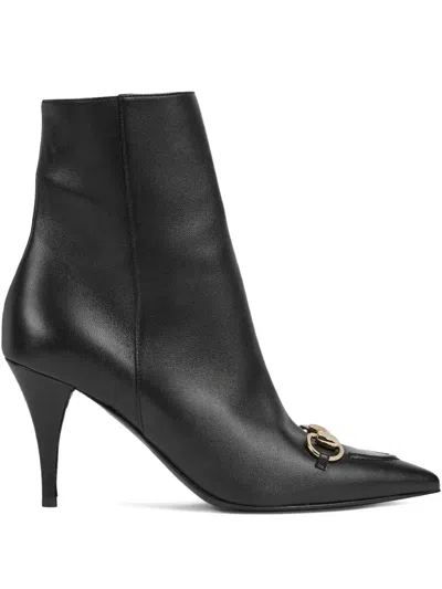GUCCI 85MM HORSEBIT-DETAIL LEATHER ANKLE BOOTS