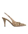 Gucci Damenpumps Aus Gg Canvas Mit Fersenriemchen In Nude