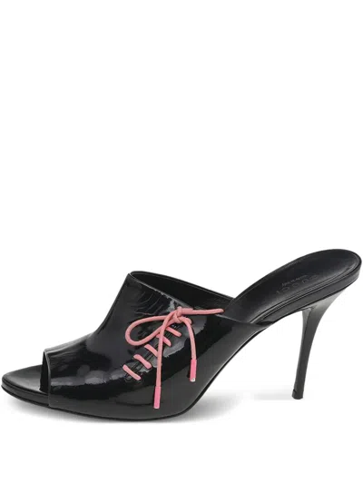 Pre-owned Gucci 85mm Lace-up Detail Mules