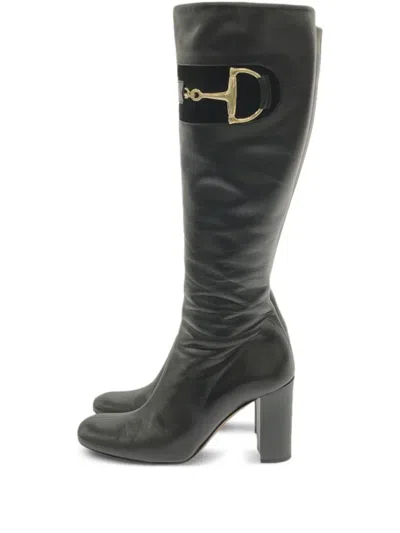 Pre-owned Gucci 85mm Leather Horsebit Boots In Black