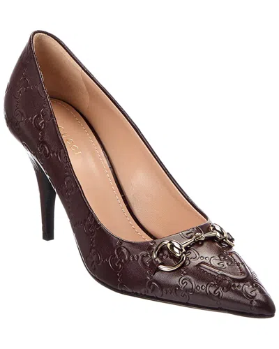 Gucci 90 Gg Horsebit Leather Pump In Brown