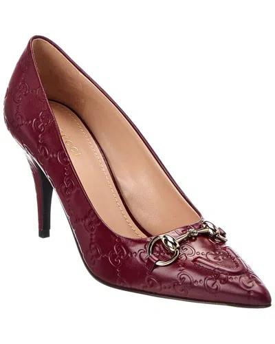 Gucci 90 Gg Horsebit Leather Pump In Red