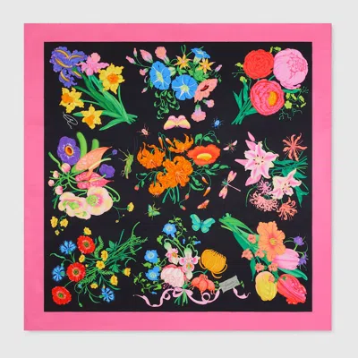 Gucci 90 X 90 Project Printed Silk Carré In Black
