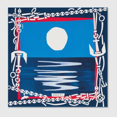 Gucci 90 X 90 Project Printed Silk Carré In Blue