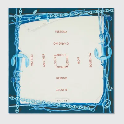 Gucci 90 X 90 Project Printed Silk Carré In Blue