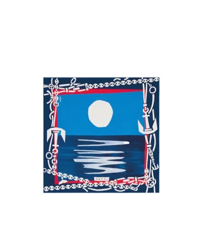 Gucci 90 X 90 Project Printed Silk Carré In Blue