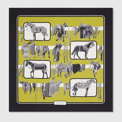 Gucci 90 X 90 Project Printed Silk Carré In Green