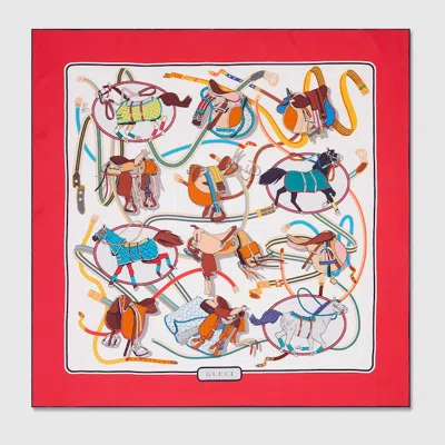 Gucci 90 X 90 Project Printed Silk Carré In Red