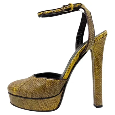 Pre-owned Gucci 90th Anniversary 2011 Frida Giannini Yellow Python Platform Heels 38