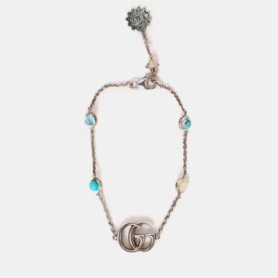 Pre-owned Gucci 925 Sterling Silver Double G Flower Chain Bracelet