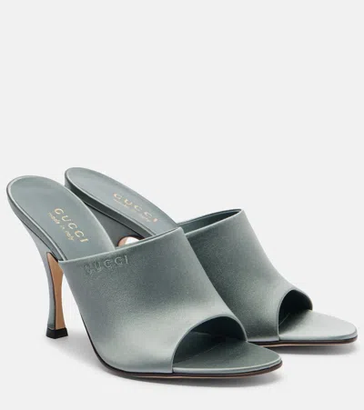 Gucci Ocean Green Satin Slider Sandal Women In Gray