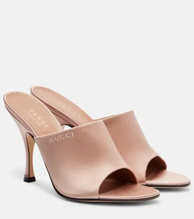 Gucci Powder Pink Satin Mules In Multi