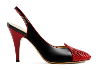 Pre-owned Gucci 95 Slingback Leather Pumps (women's) Sneakers In Black/red In Multi